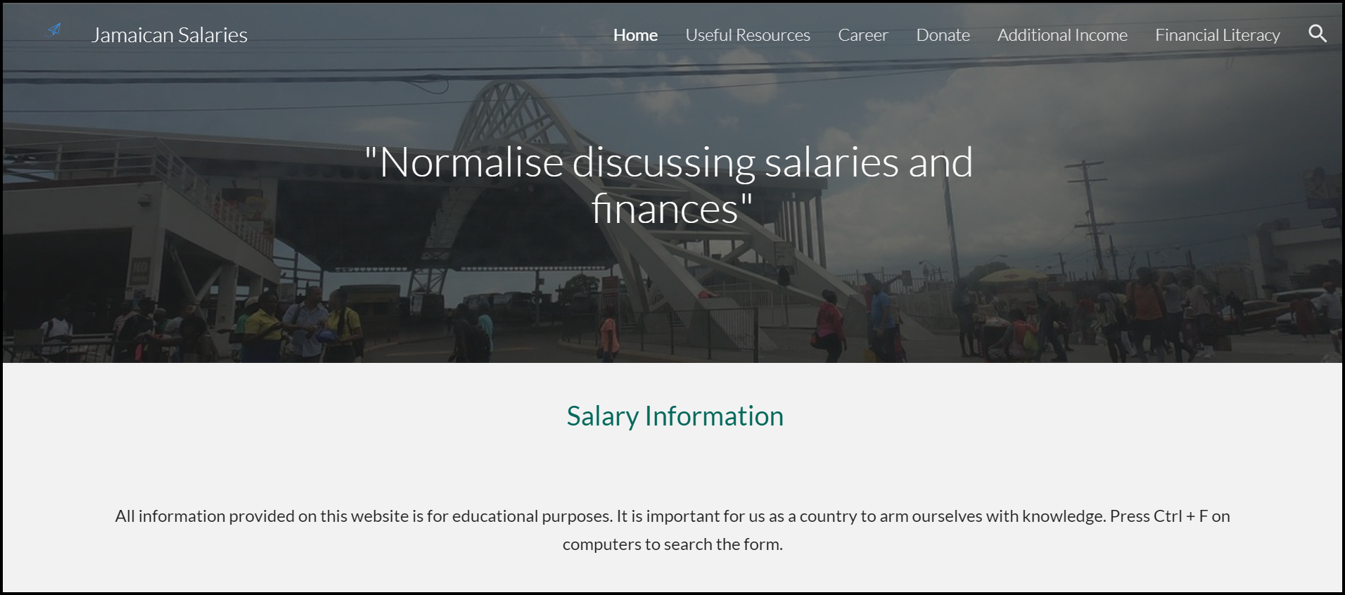 Homepage of the Jamaican Salaries Website