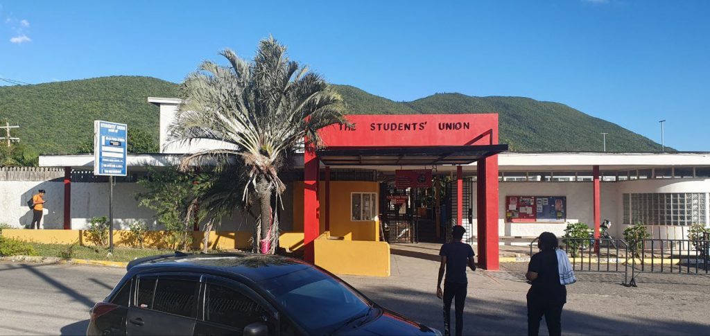 Students walking towards the UWI student Union