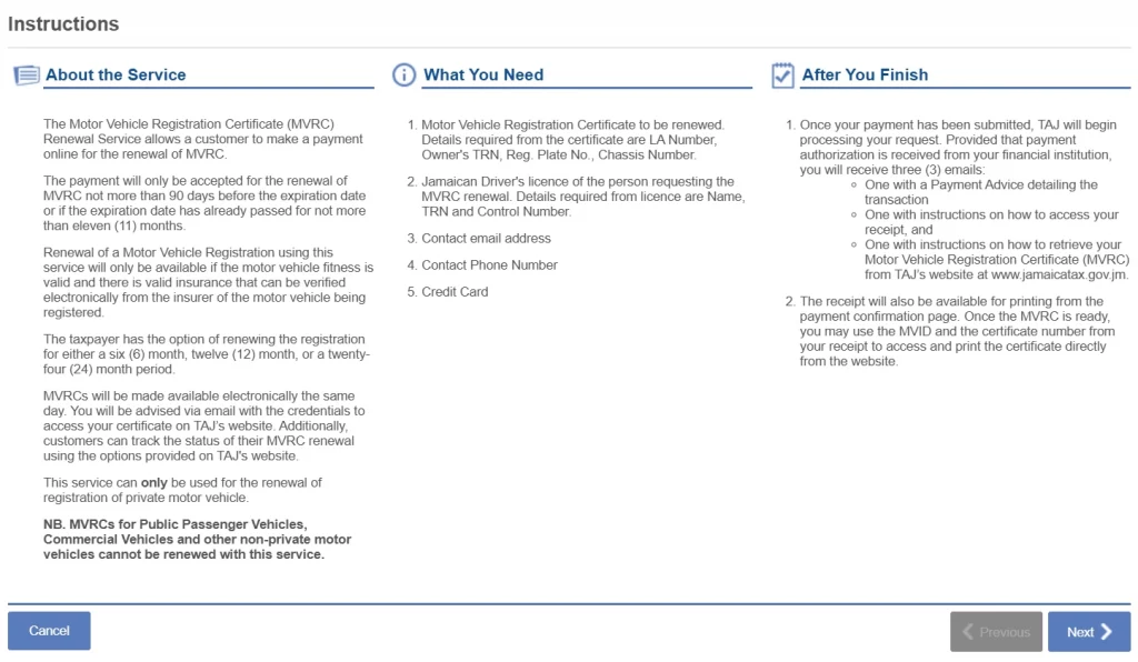 Instructions page