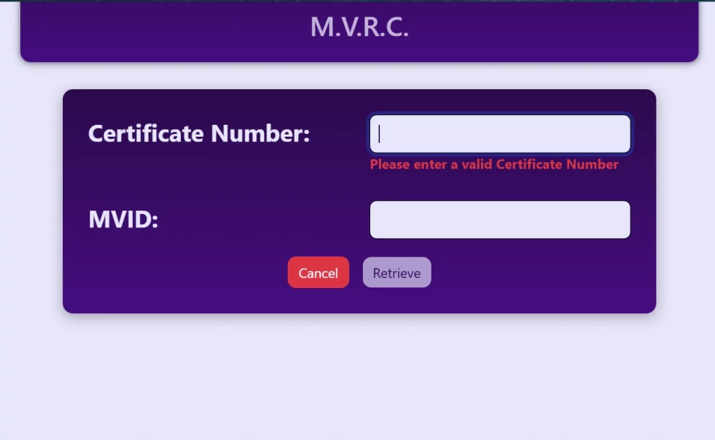 MV Certificate Details