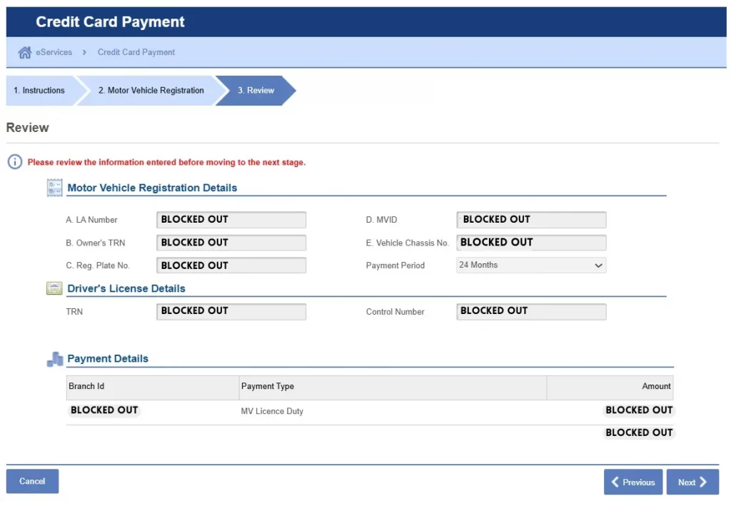Motor Vehicle Registration Details Review