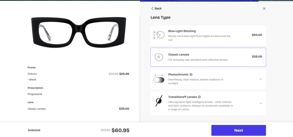 Select the lens type