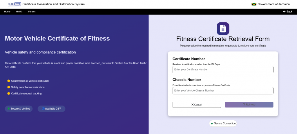 Enter Certificate and Chasis Number
