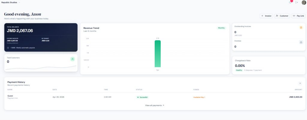 dashboard with payout