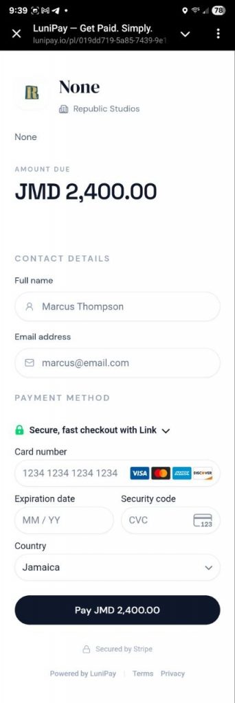 LuniPay Customer Payment Link